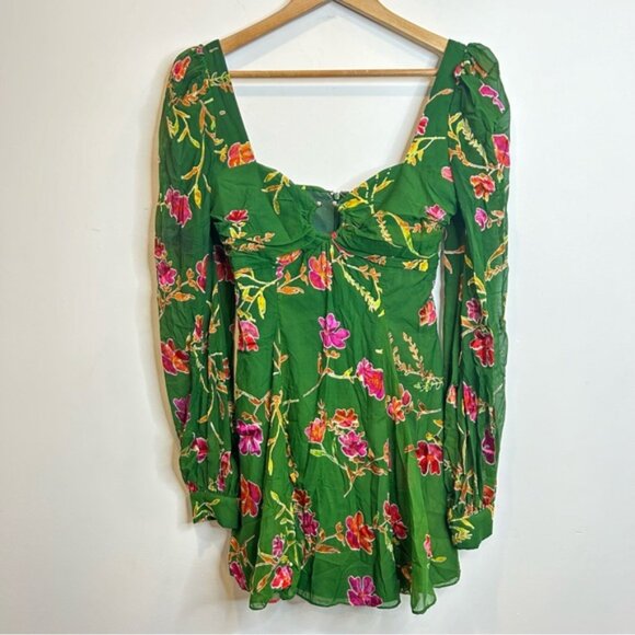 Lovers and Friends Marcella Long Sleeve Mini Dress in Jade Floral Green - Picture 2 of 7